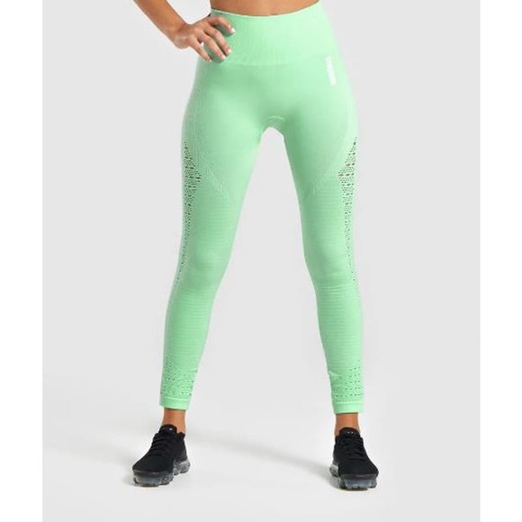 Gymshark Mint Green Energy+ Seamless Perforated Leggings Size Medium - Picture 1 of 9